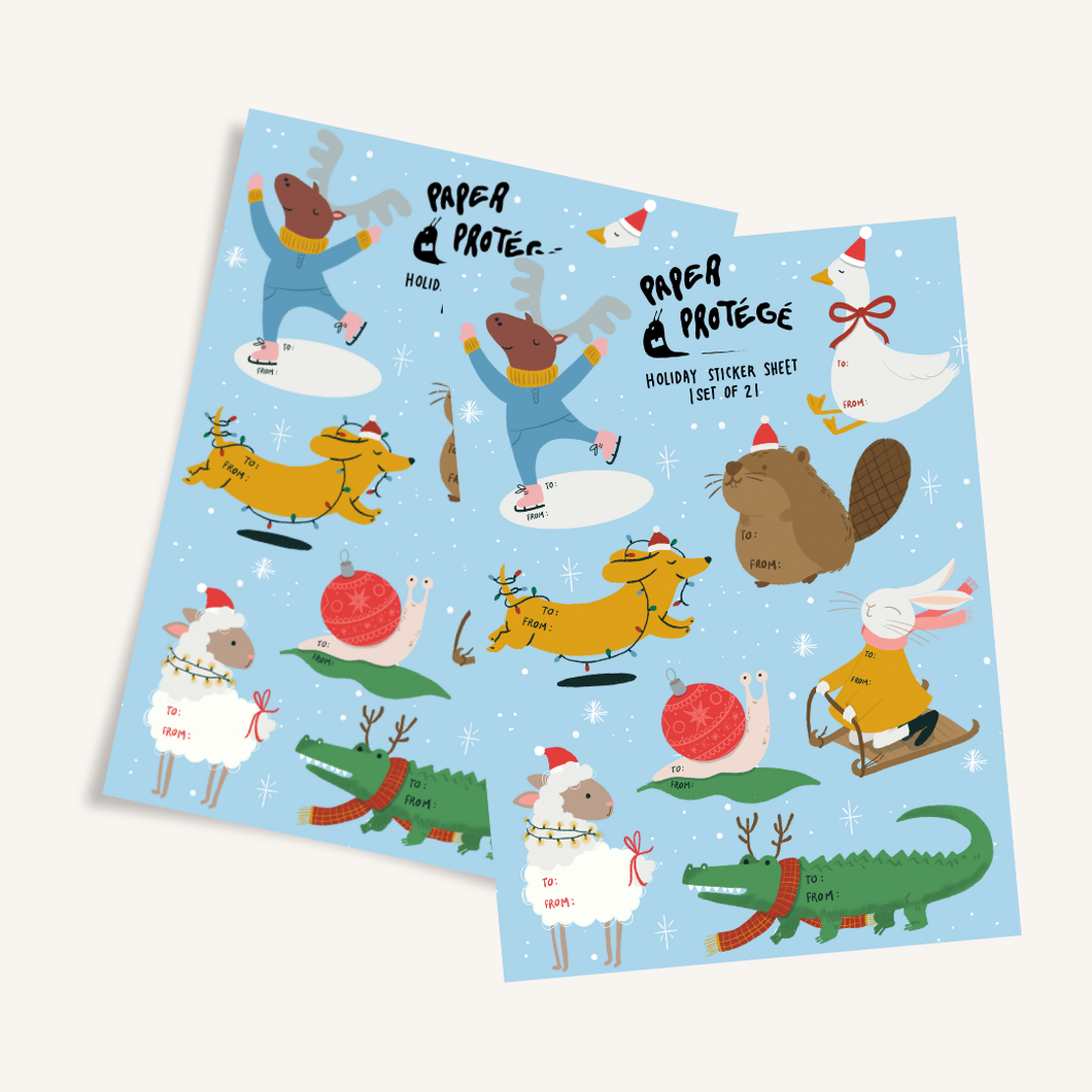 Holiday Party Animals Gift Tag Sticker Sheet